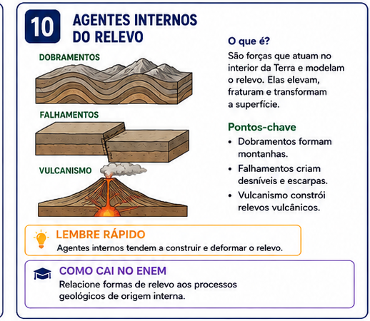 Flashcard: Agentes internos do relevo